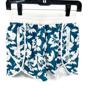 Berry Jane Women's Blue Hibiscus Floral Zipper Pocket Board Swim Shorts Size S
